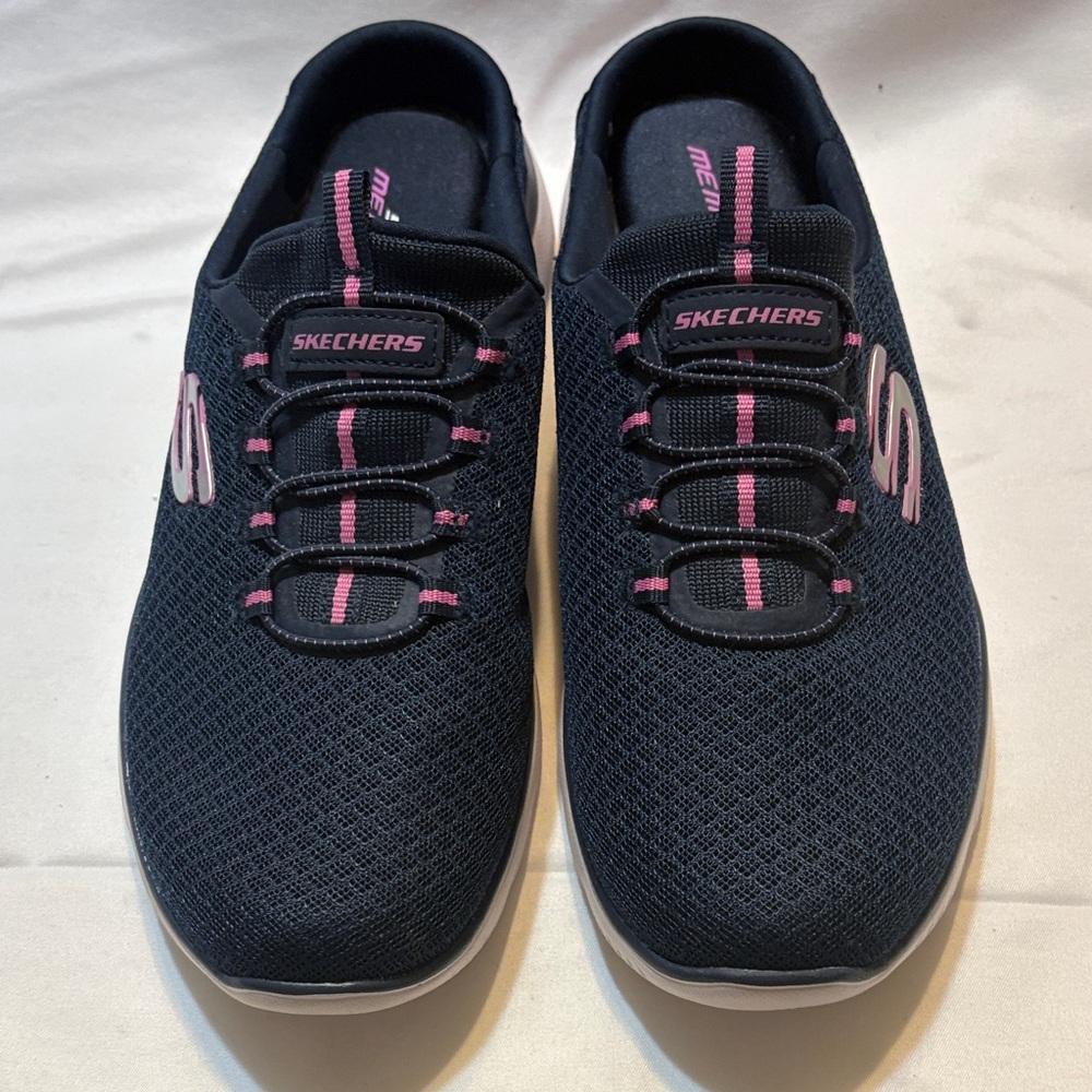 Skechers Women's Navy and Pink Slip-On Sneakers